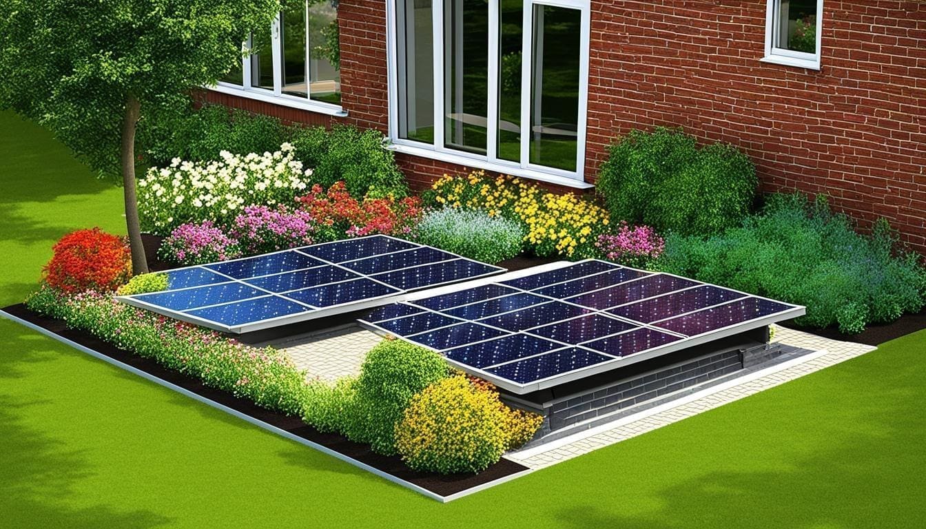 Support terrasse panneau solaire intégré dans un jardin