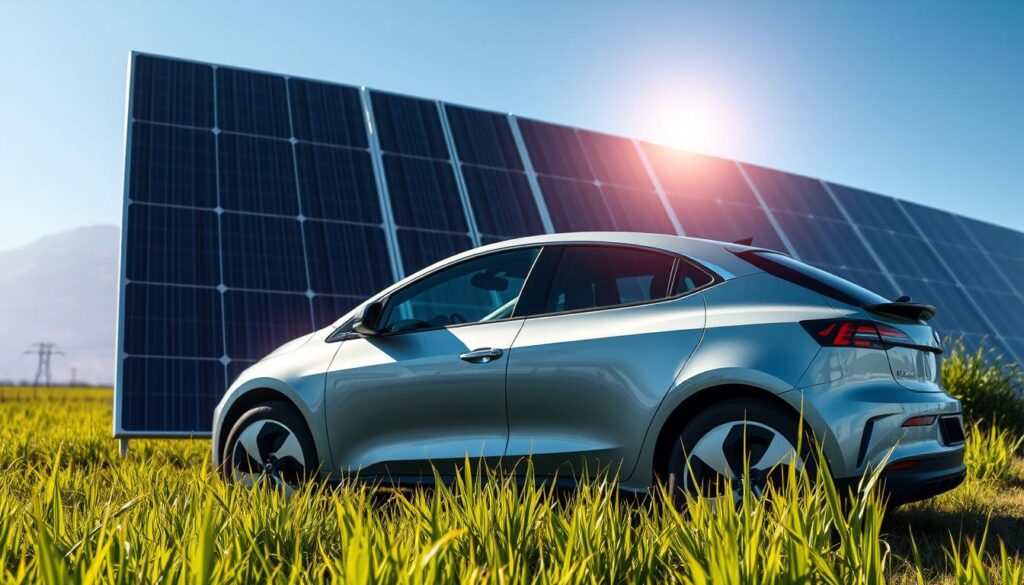 voiture électrique rechargée par panneaux solaires