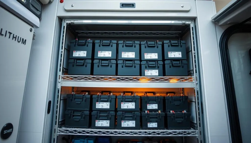 Stockage batterie lithium camping-car