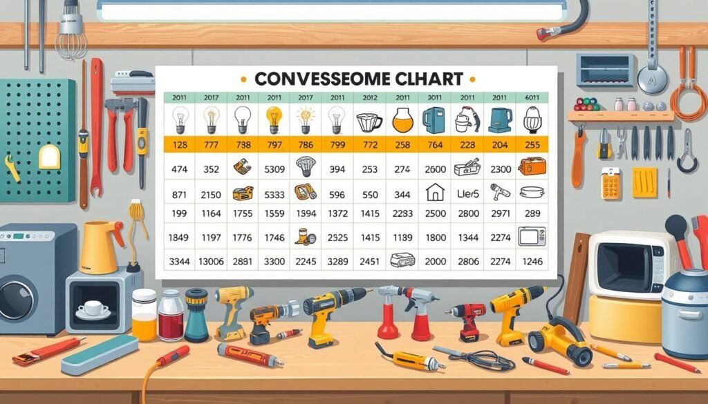 Tableau de conversion watt pour bricolage