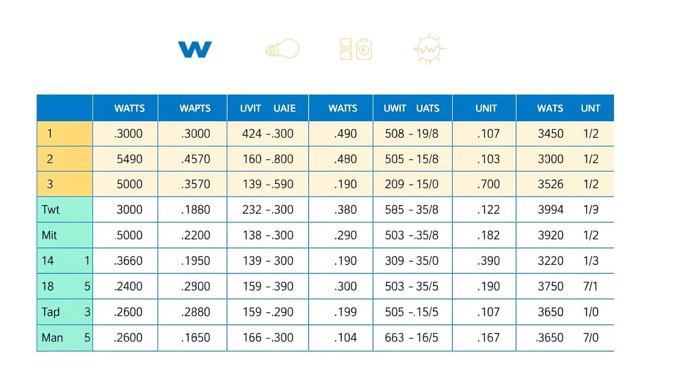 tableau de conversion en watt