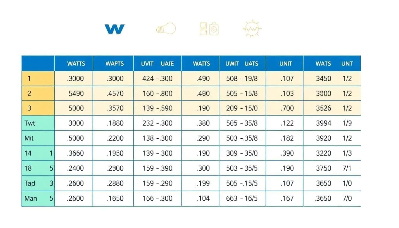 tableau de conversion en watt