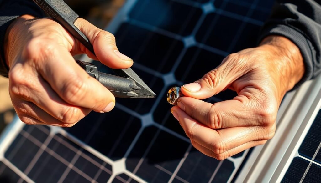 Installation de connecteurs MC4 pour système solaire