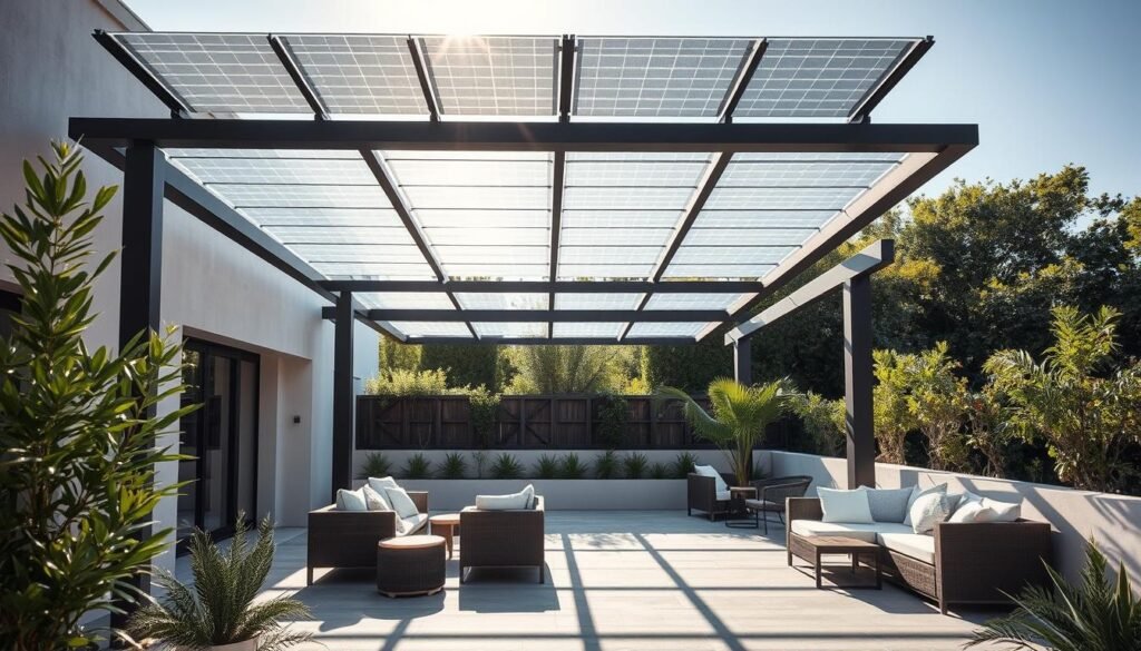 Pergola solaire moderne avec panneaux photovoltaïques