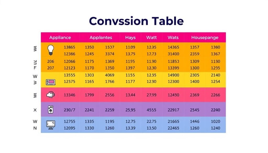 Tableau de conversion des watts