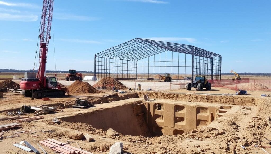 Travaux de fondation pour hangar métallique