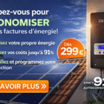 Routeur solaire EKOSIA installé en façade de maison avec panneaux photovoltaïques, dédié au chauffe-eau électrique, permettant de rediriger automatiquement le surplus solaire pour produire de l’eau chaude et réduire la facture d’énergie jusqu’à 91 % d’autoconsommation.