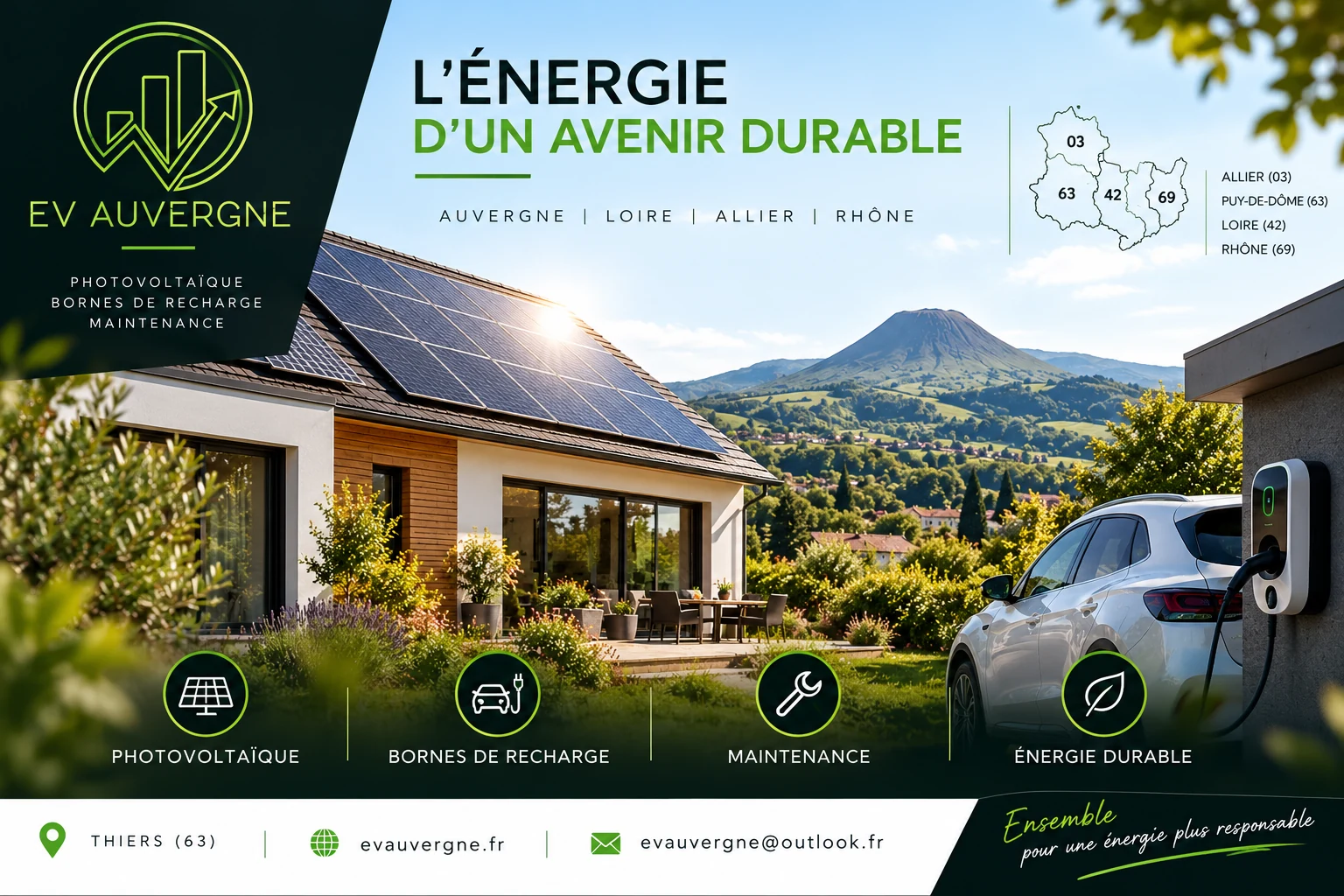 EV Auvergne, photovoltaïque et bornes de recharge à Thiers dans le Puy-de-Dôme