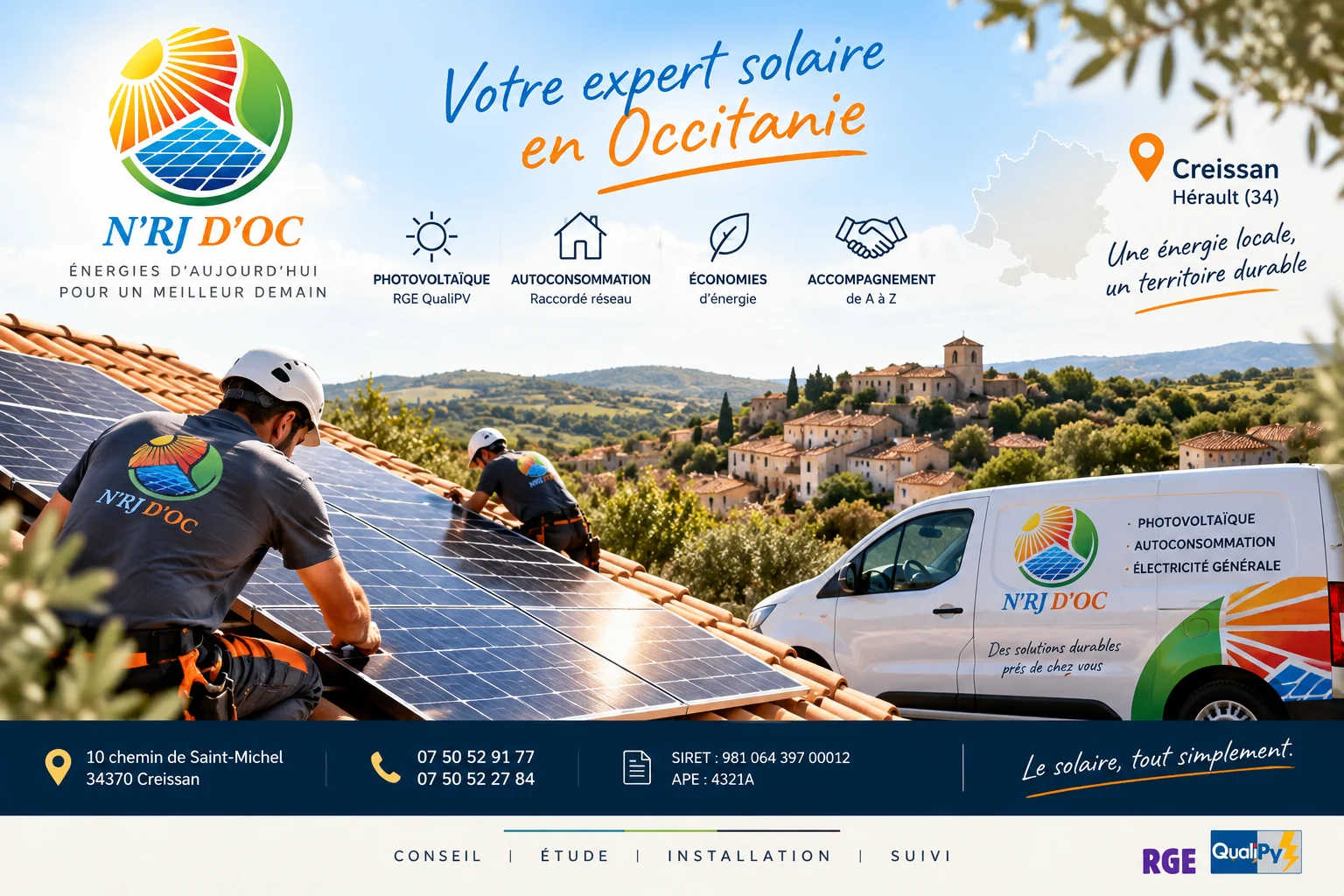 N'RJ D'OC, photovoltaïque et autoconsommation à Creissan dans l'Hérault