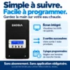 Écran intégré affichant les kWh récupérés, deux sorties successives et trois plages horaires programmables, sans abonnement ni application obligatoire